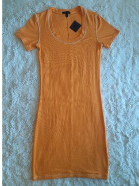 Orange Tight Mini Dress Scoop-neck NWT